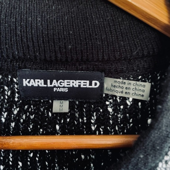 Karl Lagerfeld Paris Tweed One Button Cape Jacket M Black White Academia Coat - Picture 8 of 8